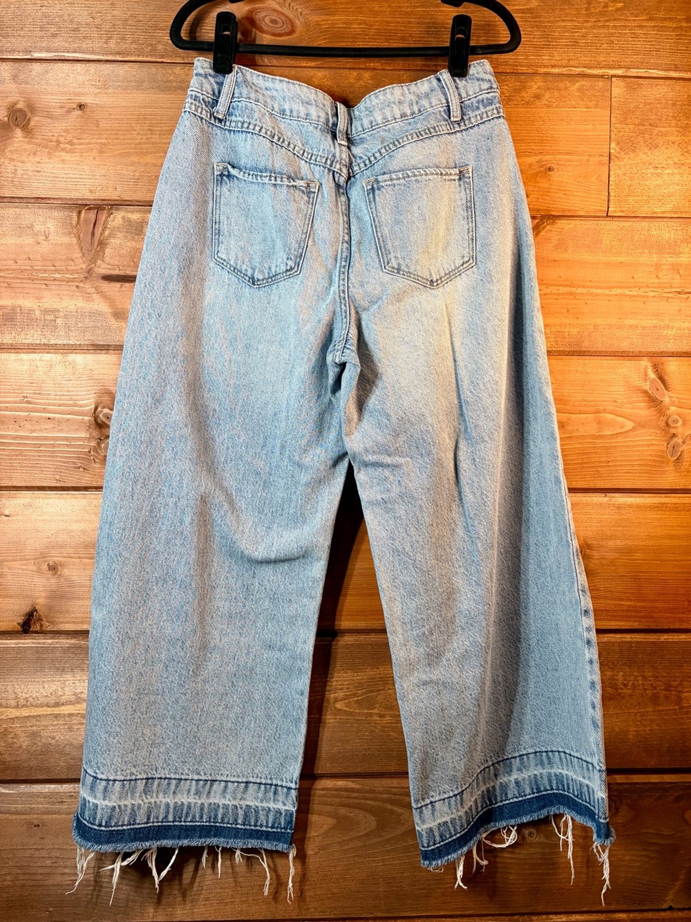 Rewash Light Blue Cropped Wide-Leg Jeans with Layered Raw Hem Size 7-8 - Picture 3 of 5